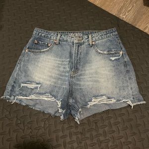 Distressed jean shorts